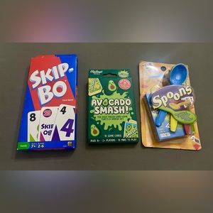 NIB! Lot of 3 card games - Skip-bo, Spoons, and Avocado Smash